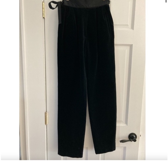 Vintage Velvet Tuxedo Satin Tie Waist High Rise Pants Size 6 - Picture 2 of 10